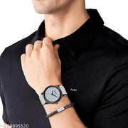 Grey Dial Analog Watch for Men – Stylish Silicone Strap, Quartz Movement, Waterproof & Scratch-Resistant | Sleek, Professional Look for Office, School & Casual Wear | Premium Branded Watch Under 300