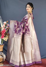 Embellished Jacquard Designer Banarasi silk Saree With Unstiched Blouse Pcs