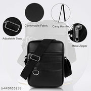 Zipper Fashion Link Leather Men's Sling Bag, Black