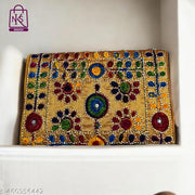 NAKASA Women's Jaipuri Handmade Damru Embroidery Small Yellow Clutch Cum Sling Bag