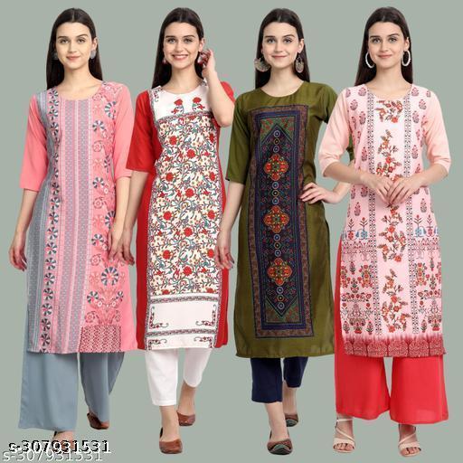Polyster/Crepe fabric-Stylish Printed 4 Kurti On Lowest Price & Best Quality