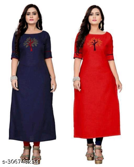 New women Ethenic Pachwork  cotton blend  straight  combo kurti for formal party wer
