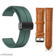 22mm Silicone Band & 22 mm Brown Leather Compatible With Quick Release Straps green magnet & brown leather