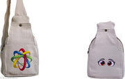 White Canvas Sling Bag for Women & Girls | Cute Cartoon Eyes & Colorful Abstract Print Crossbody Shoulder Bag | Adjustable Strap Casual Travel College Messenger Handbag