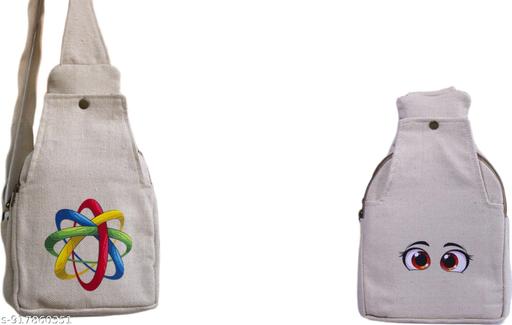White Canvas Sling Bag for Women & Girls | Cute Cartoon Eyes & Colorful Abstract Print Crossbody Shoulder Bag | Adjustable Strap Casual Travel College Messenger Handbag