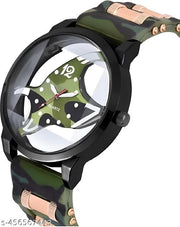 Analog Dial Green Band Green Watch For Men And Boys