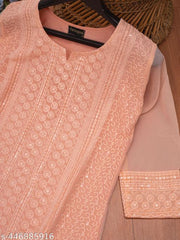 Chikankari Kurti for Women & Girls | Cotton Georgette Long Kurta | Calf Length Daily Wear Kurti | Office Wear Chiken Kurta for Ladies