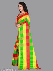 UPADA SILK SAREE,Checkered Daily Wear Cotton Silk Saree