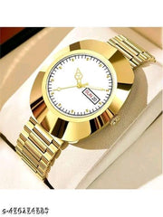 Vintage Radd Design Day & Date Working Display White Dial| Silver Plated | Studded | 3D Cut Glass | Stainless Steel Chain | Analog Watch For - Men