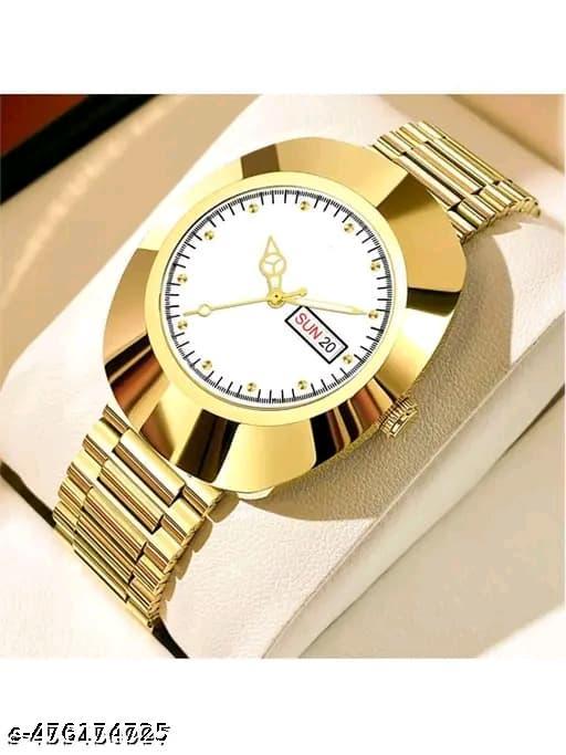 Vintage Radd Design Day & Date Working Display White Dial| Silver Plated | Studded | 3D Cut Glass | Stainless Steel Chain | Analog Watch For - Men