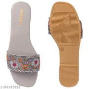Women's Premium Floral Embroidered Toe Ring Flats for Women | Designer Open Toe Slip-On Casual & Party Wear Footwear