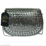 BEAUTY THINK metal clutch silver colour for women 18x4 cm midium size