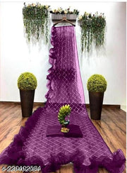 Net Fabric Sequence Work Ruffle Design Saree With Unstitch Blouse