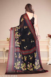 Women's Chiffon Saree with Floral Print and Designer Border