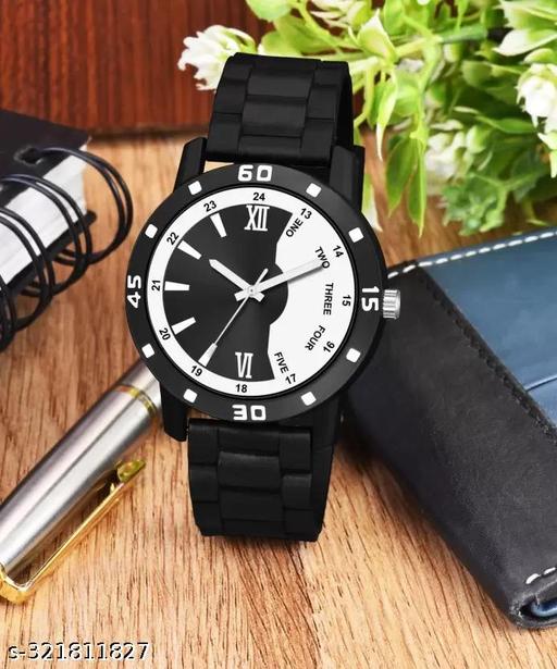 BEST QUALITY BEST PRICE Analogue Black Dial Tranding Pu Belt Watches For Men Boys