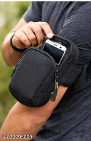 Running Armband Pouch for 7'' Phones, Waterproof PU Arm Band, Double Layer Zip-up Pouch, Adjustable Arm Phone Holder with Night Reflective Strip & Earphone Cable Hole, Black