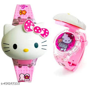 Trendy Pink Colour Kitty Cartoon Musical n Disco Light Digital Watch for Kids Girls