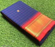 New stylish fancy checks cotton silk saree with contrast blouse for girls and women