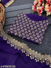 Trending New Georgette Saree With Jari Sequnce Embroidery Work Lace And Blouse  ब्लाउज में वर्क एक साइड में मिलने वाला है