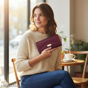 MR. RAAQ Creation Women's Peach Hand Clutch Wallet Purse With Phone Pockets And 4 Separate Card Slots
