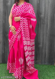 Jaipuri Hand Block Printed Daily Wear Soft Cotton Mulmul Saree ,Sanganeri Cotton Mulmul Saree, Indigo Print saree,Bagru Cotton Saree, Batic / Batik Print Cotton saree In Super Fine 92*80 Fabric Quality With Attached Blouse Piece for Woman