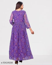 Women's Blue  bandhini styles Gown