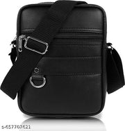Pure Luxury Gloss Leather Small Sling Bag for Men | Chest Slinger bag | Crossbody Bag| Side Bag Men | Mini Leather Slings | Corporate Gift Item | Passport Document Sling. (Royal Black)