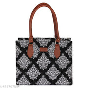 Large Black Kalamkari Canvas Tote Bag – Zipper Inner Pockets – Office, College & Daily Use Bag