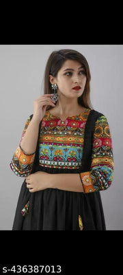 women printed pom pom anarkali kurti