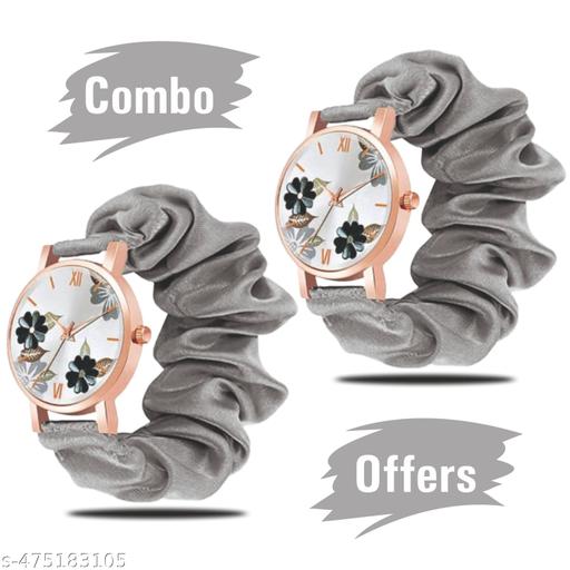 Grey Ribbin Belt | Flower Dial | Girl’s Watch_Combo