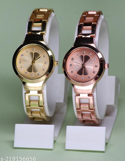Best Quality Fancy Flower Designer Chain Metal Belt  Analog Combo Watches  For Women Watches for Girls
