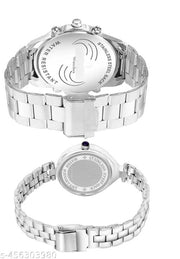 Attractive Silver Stainless Steel couple watch combo party wedding Couple Wedding Gift Combo, Anniversary Gift Combo, Couple Gift set - Men & Women