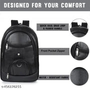 Zerus Unisex School Bag Black PU Leather Backpack For Men Waterproof Travel Bagpack For Women 15.6 Inchs Laptop Sleeve Bag For Office school College Boys & Girls