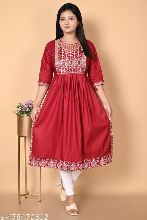 Women Flared Rayon Nayra Cut Kurti for Women & Girls|Women's Kurtas & Kurtis