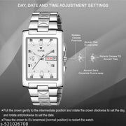 THYNK Silver Dail Trending Square Series | Working Day and Date | Stainless Steel ADJUSTABLE CHAIN Analog Watch - For Men