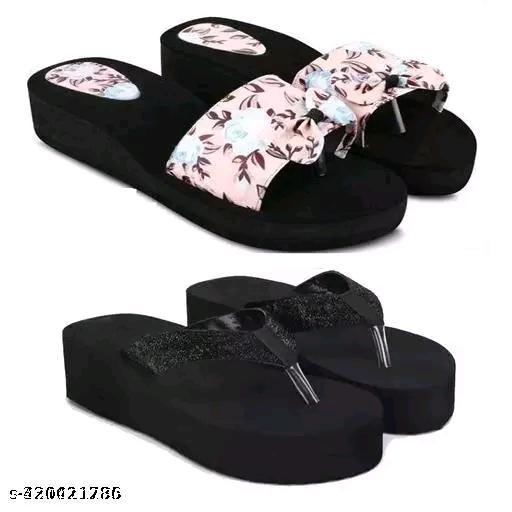 Dr lite sleeper  Girls and Women || Flower Design stylish flip flop || Black Casual Flip flop Women's & Girl's Black color Medium Heel Party wear Flip-flops