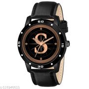 PS WATCHESAnalog Round black Dial ALPHABET S Design Stylish black Strap Classic Design Fancy Watch for Men and Boys, Pack of 1 ALPHABET S-AVO-BLK-L-1