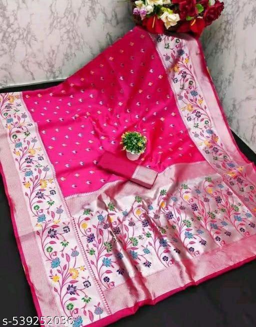 Glowing Paithani Silk Saree With Ethnic Blouse Piece