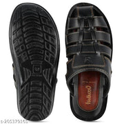 WALKAROO Men's Fisherman-Style Slide Casual Sandals with Cushion Sole, Open Toe Slip-On Daily Wear Comfortable Gents Footwear - WG5306 Black