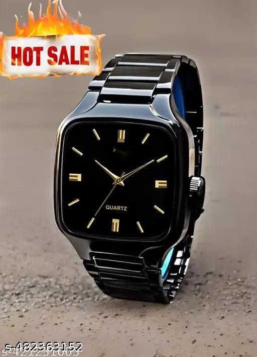 Stylist Explorer & Business Casual Black Dial With Black Steel Chain Belt Watch for Men & Boys