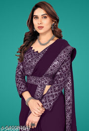 Silkra Glam Thread Embroidered Lace Plain Saree With Work Blouse And Belt