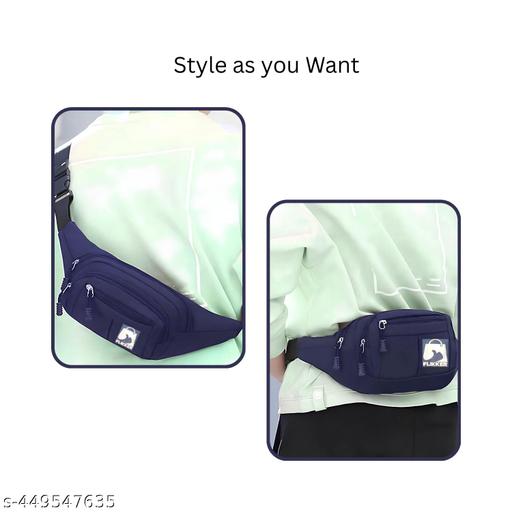 Flikker: Latest Polyester Kamar Pouch Men's Waist Bag | Women Casual Fanny Pack Chest Bag || Stylish Crossbody Bag Boys || Unisex One Side Fanny Pack for Hiking Travel Camping Running Sports (Black, Pack of: 1)
