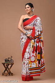 Traditional Women's Summer Special Jaipuri Hand Block Printed Pure Cotton Mulmul Saree with Unstitched Blouse Piece | best for office wear | best for navratri | best for festivel