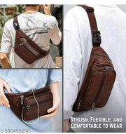 NEHX Premium Brown Leather Waist Bag for Men & Women | Multi Pocket Fanny Pack with Adjustable Belt Strap | Crossbody Chest Sling Bag | Water Resistant Travel, Hiking, Cycling, Running & Daily Use Waist Pouch