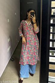 Stylish Cotton Printed Fancy V-neck Kurti