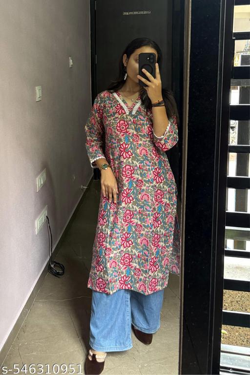 Stylish Cotton Printed Fancy V-neck Kurti