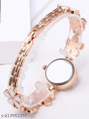 Flower Pattern Analogue Women's or Girls Watch (Rose Gold White)