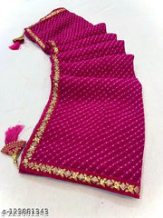 Pink Coloured Leheriya Georgette Saree With lace Border & Blouse