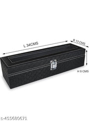WatchBox Holder Case in 6 slots  Black Rexine & Black velvet (Black, case 6 Watches)