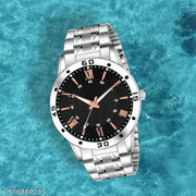 Letest Trendy Luxe Black  Dial Analog Roman Numeral Watch with Sleek Metallic Strap watch for Men's & Kids